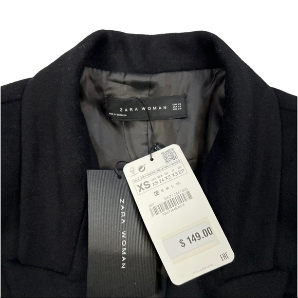 NWT Zara Woman Black Double Breasted Blazer Jacket Wool Blend Size XS - Picture 4 of 15